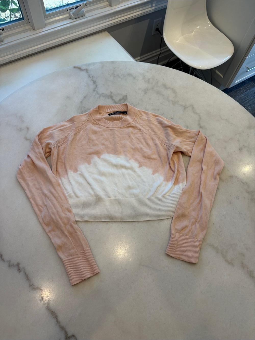NWOT blanc noir Pink and White Cropped Crewneck Sweater